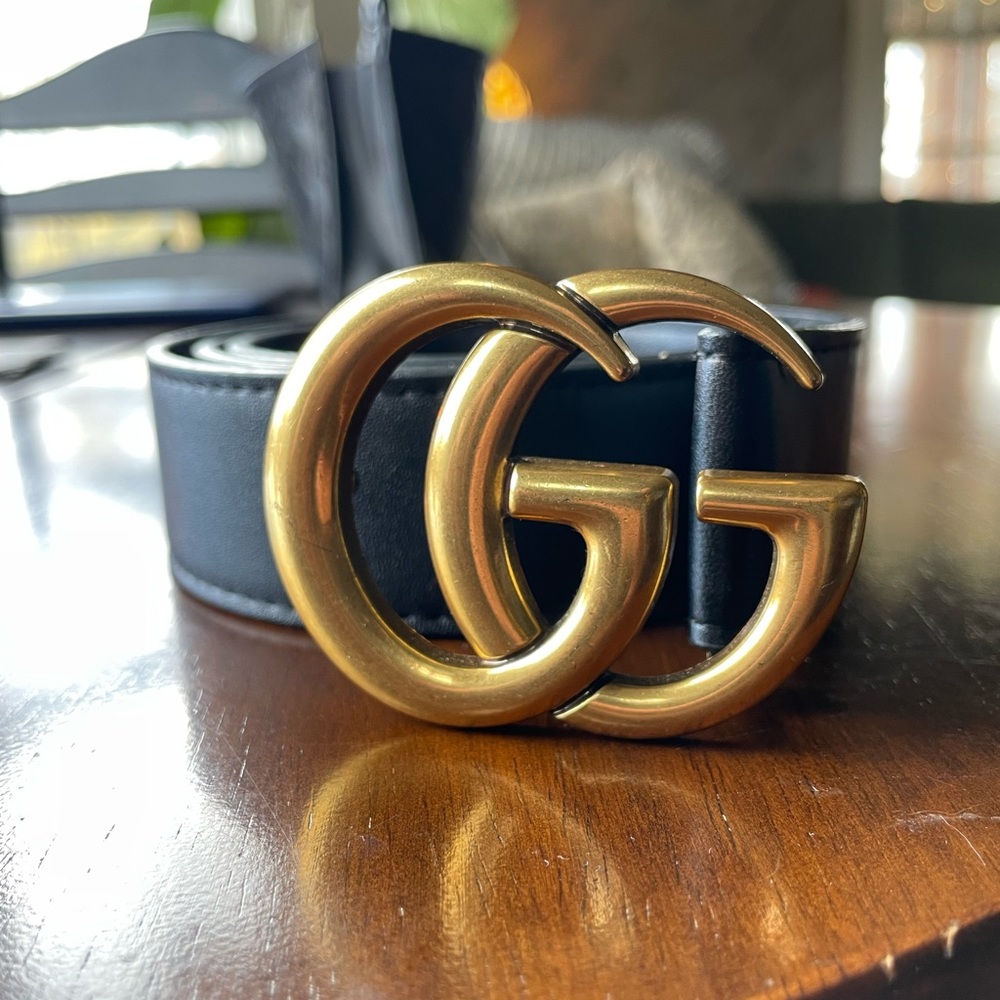 Gucci Black Belt with Gold GG Buckle